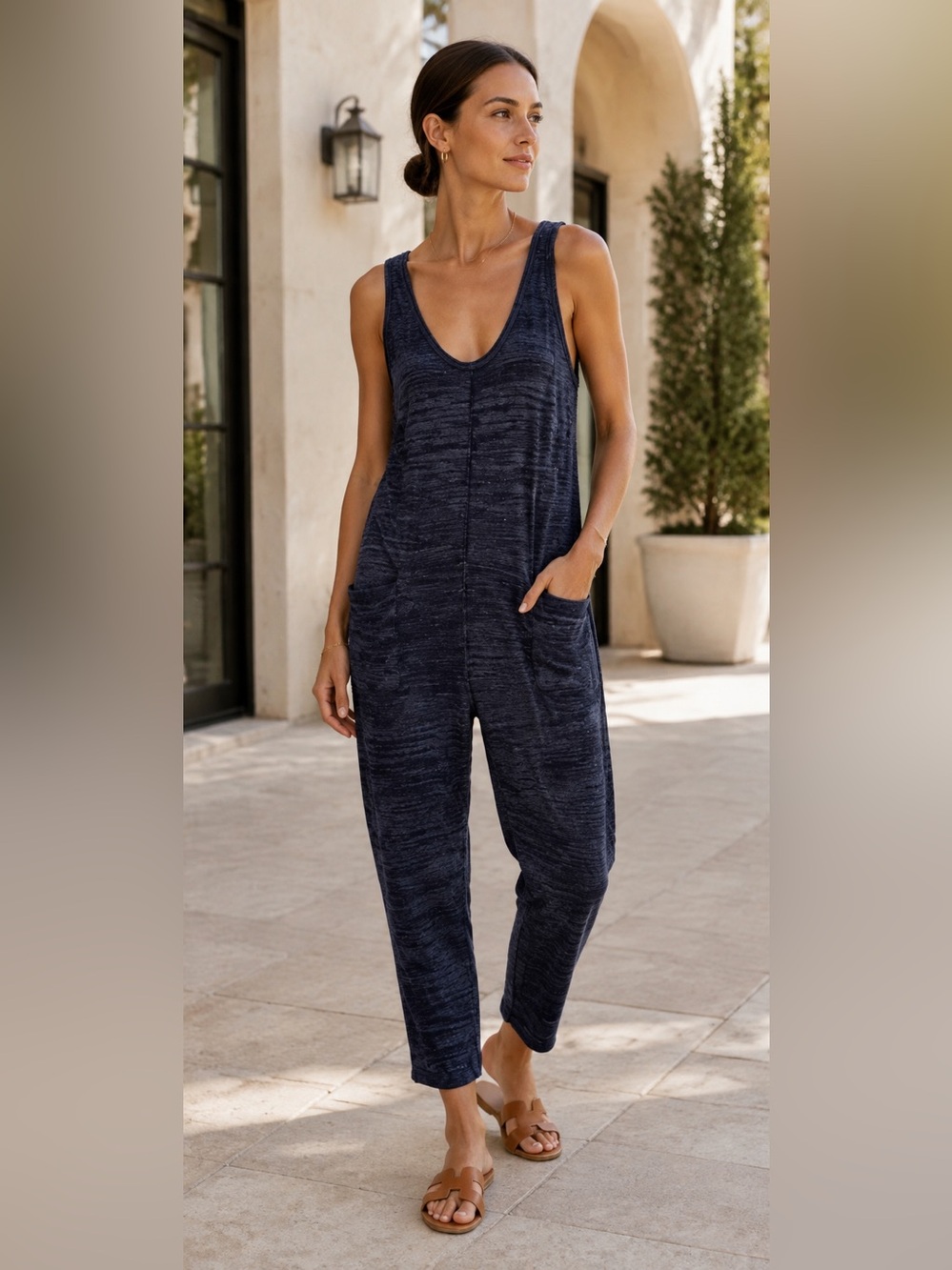 FP Beach x Free People | Navy Heathered Knit Slouchy Jumpsuit - Size XS